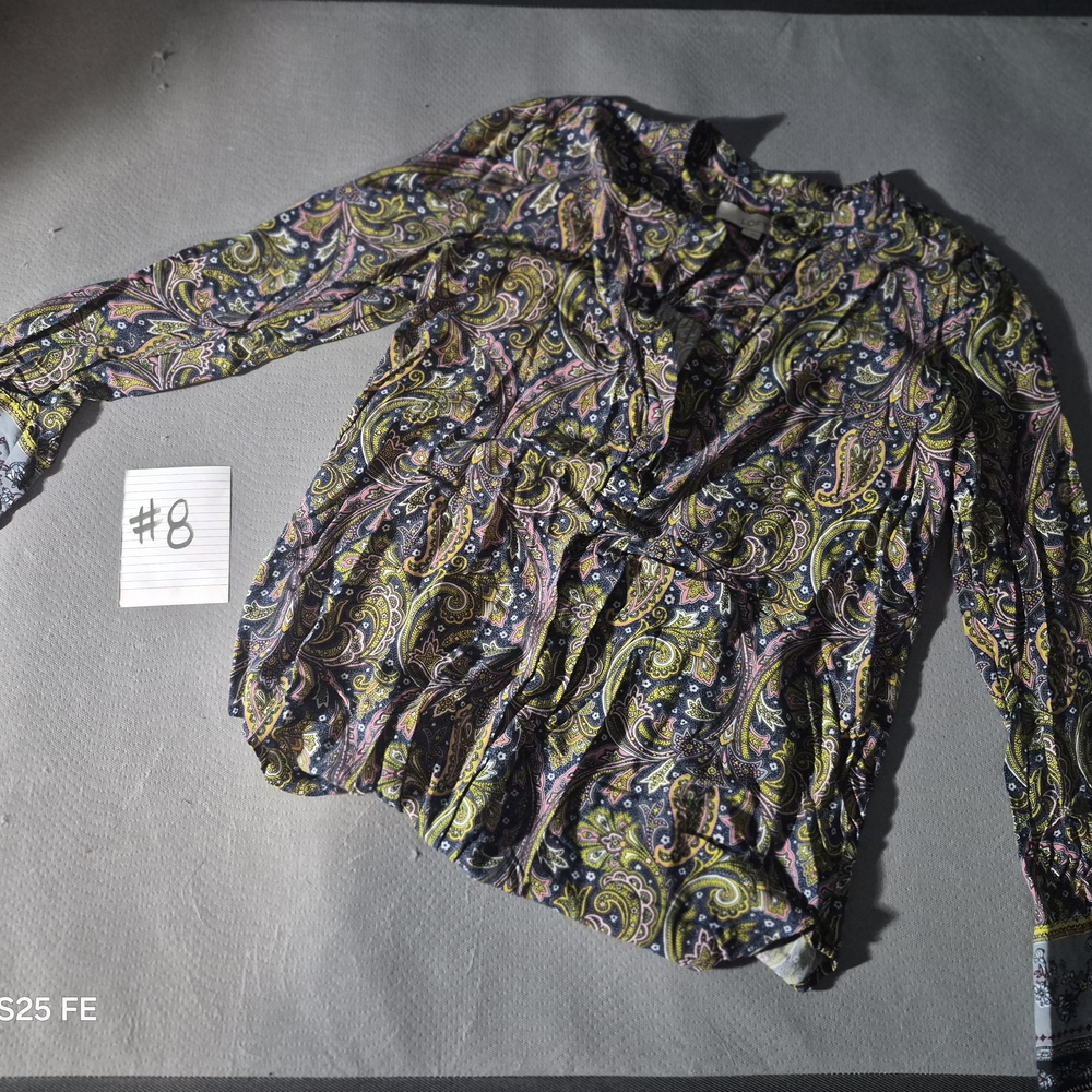 LOFT Paisley Long-Sleeve Blouse in Black, Green, Pink